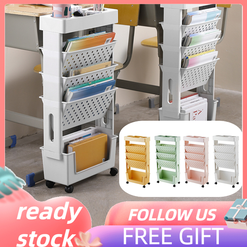 Hanhan1 Movable Bookshelf Stable Structure Multilayer Mobile for Study ...