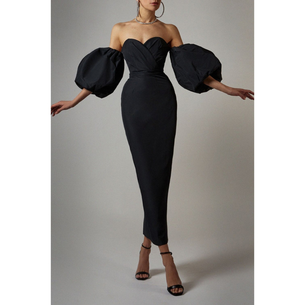 Bridal Sleeves Detachable Black Satin Fluffy Bubble Women's Wedding