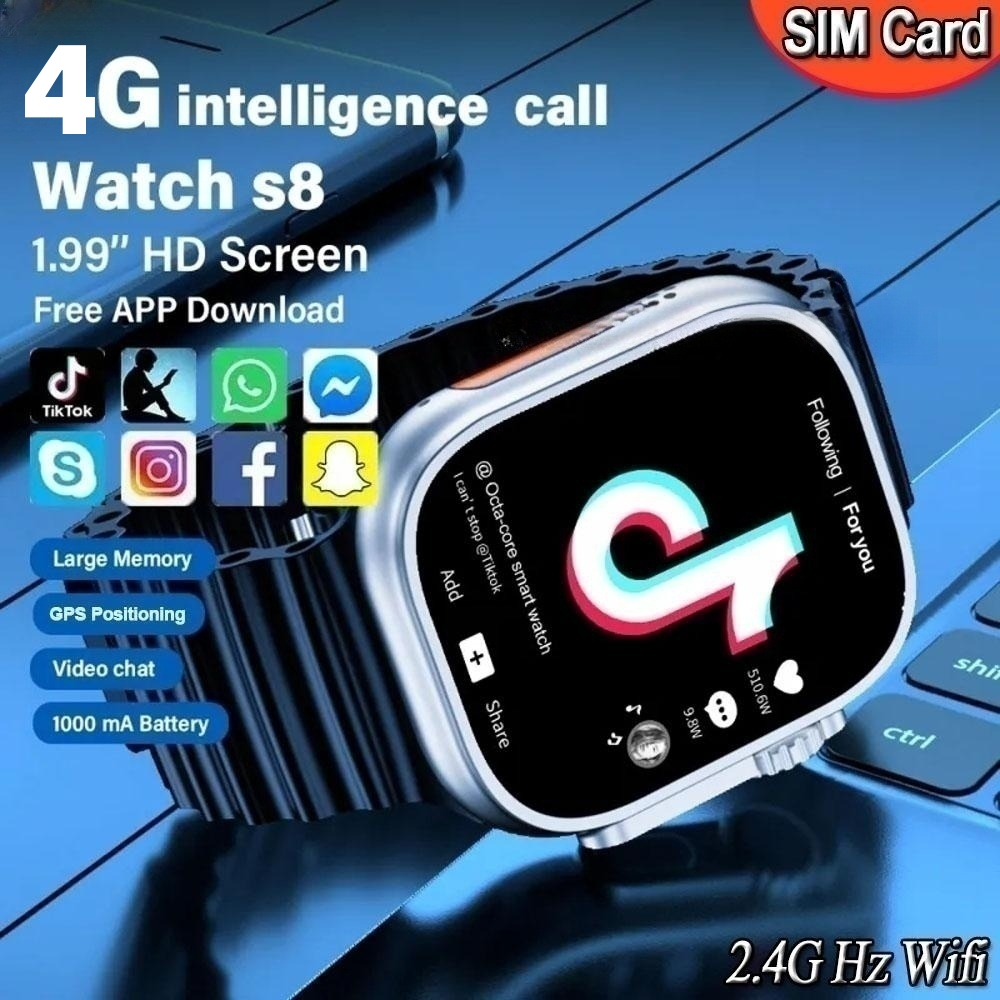 NEW 4G Network S8 ultra Sim Card Call Smart Watches Android OS GPS Map