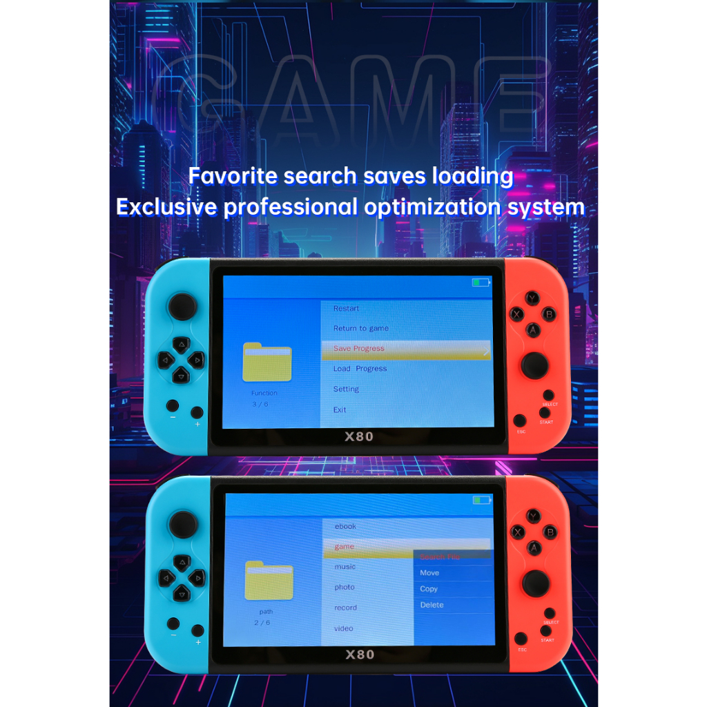 X80 handheld game console 7-inch high-definition large-screen arcade 10 ...