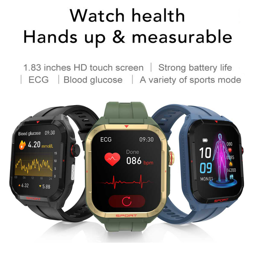 New E01 smartwatch non-invasive blood glucose ECG+PPG Bluetooth call ...