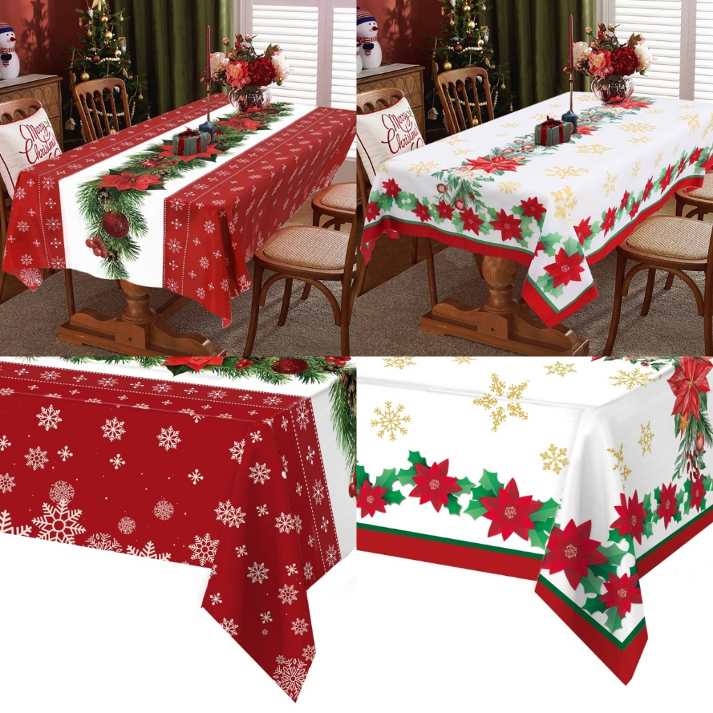 Merry Christmas Table Cloth Ployester/PVC Christmas Tree Snowflake