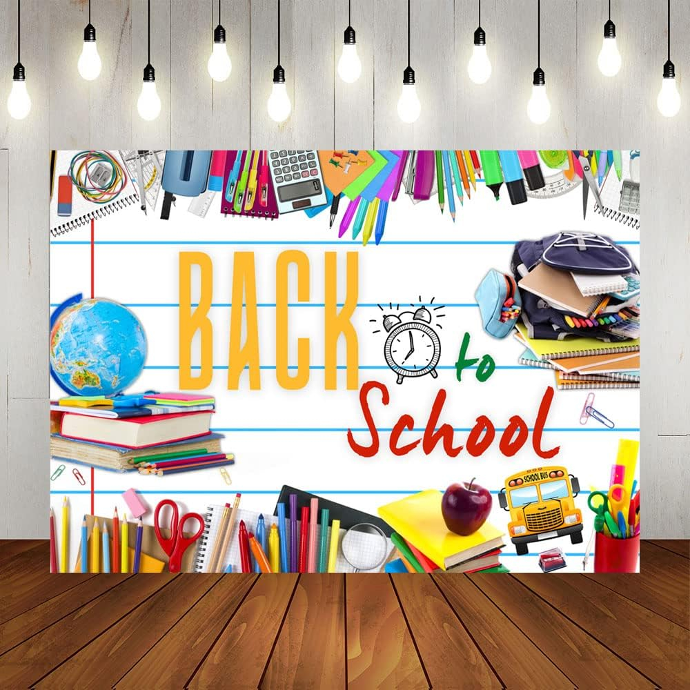 Back to School Backdrop Welcome Teacher Students Pencil Books Subject ...