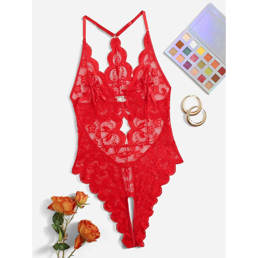 Women Sexy Lingerie Set Low Cut Backless Lace Bodysuit Underwear