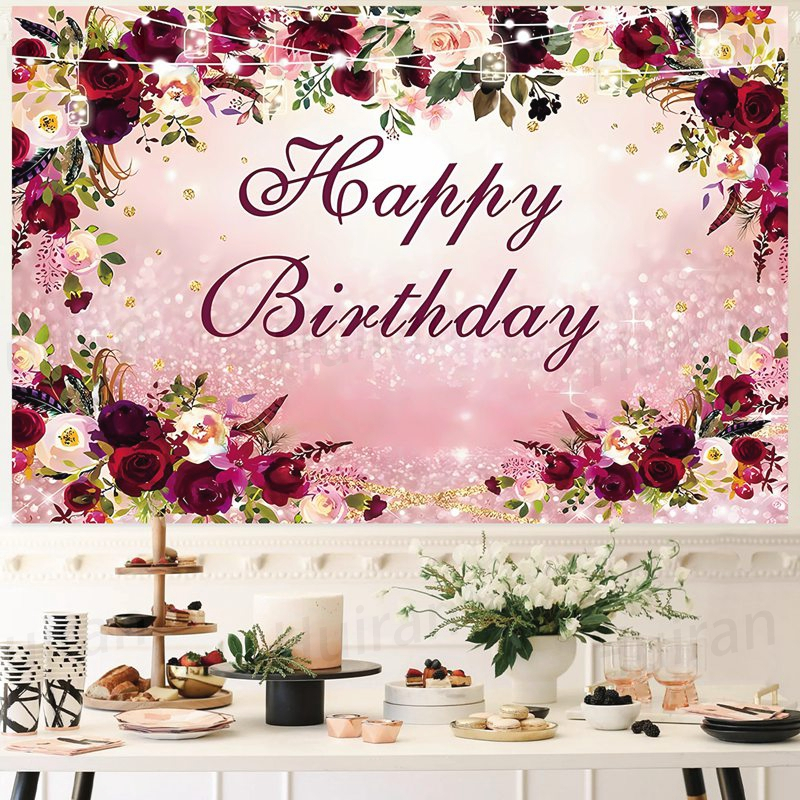 150*100cm Flower Birthday Backdrop Pink Banner Party Decorations Birthday Polyester Background