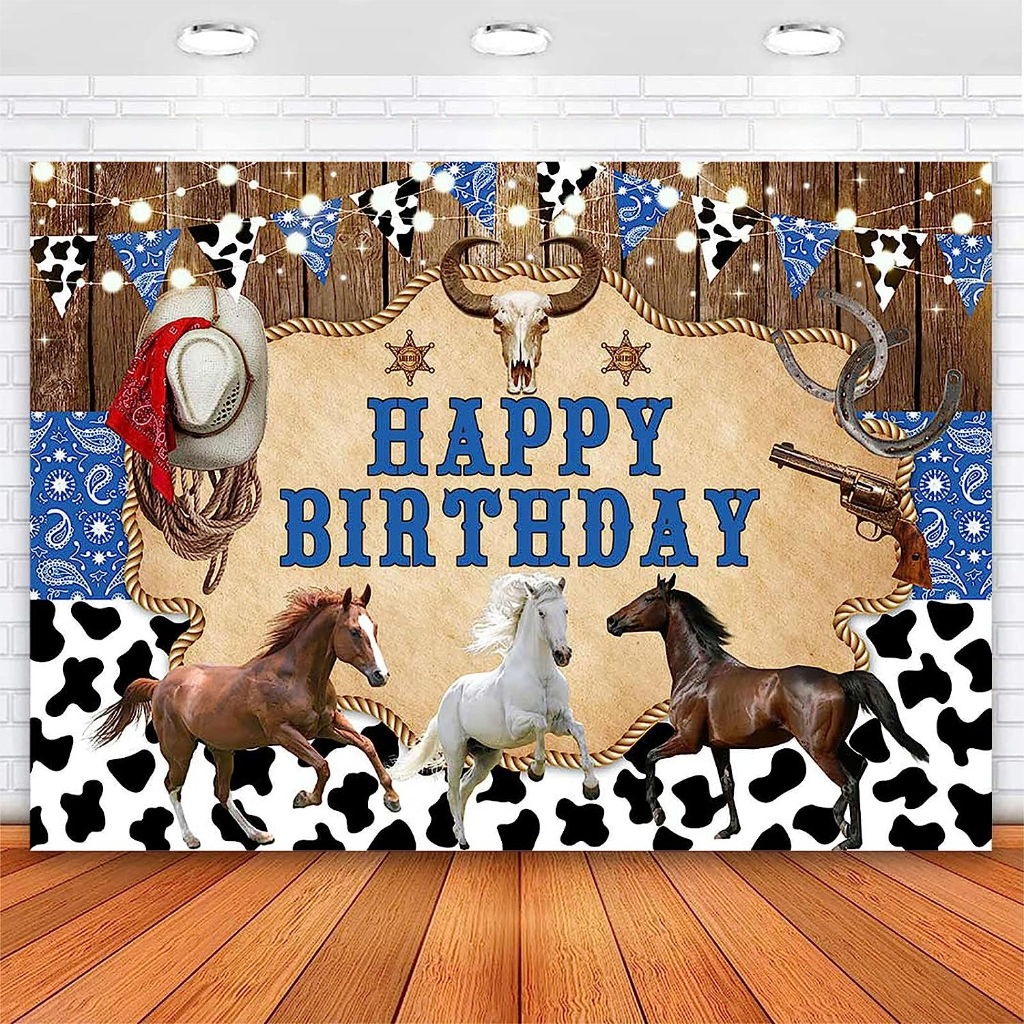 5x3ft Horse Birthday Party Backdrop Cowboy Party Background Wild West ...