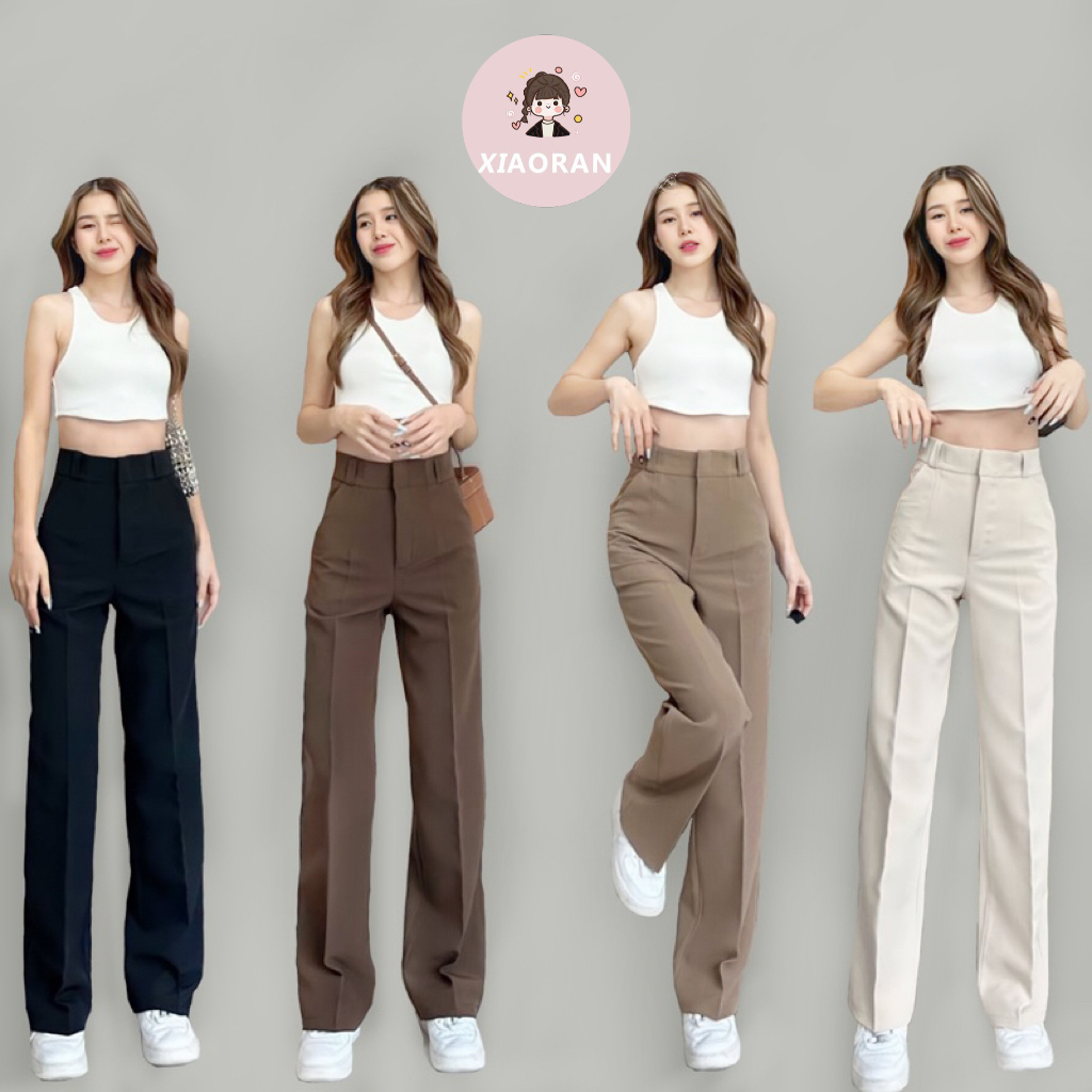 Xiaoran Korean stylish high waist slim solid color suit trousers simple ...