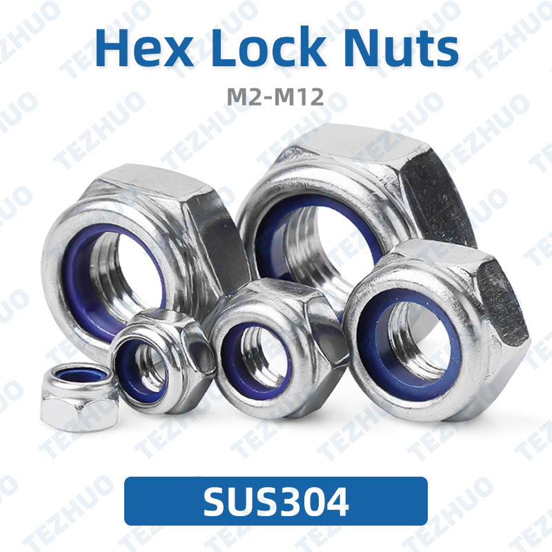 304 Stainless Steel Hexagon Lock Nut Nylon Hex Nuts M2 M2.5 M3 M4 M5 M6