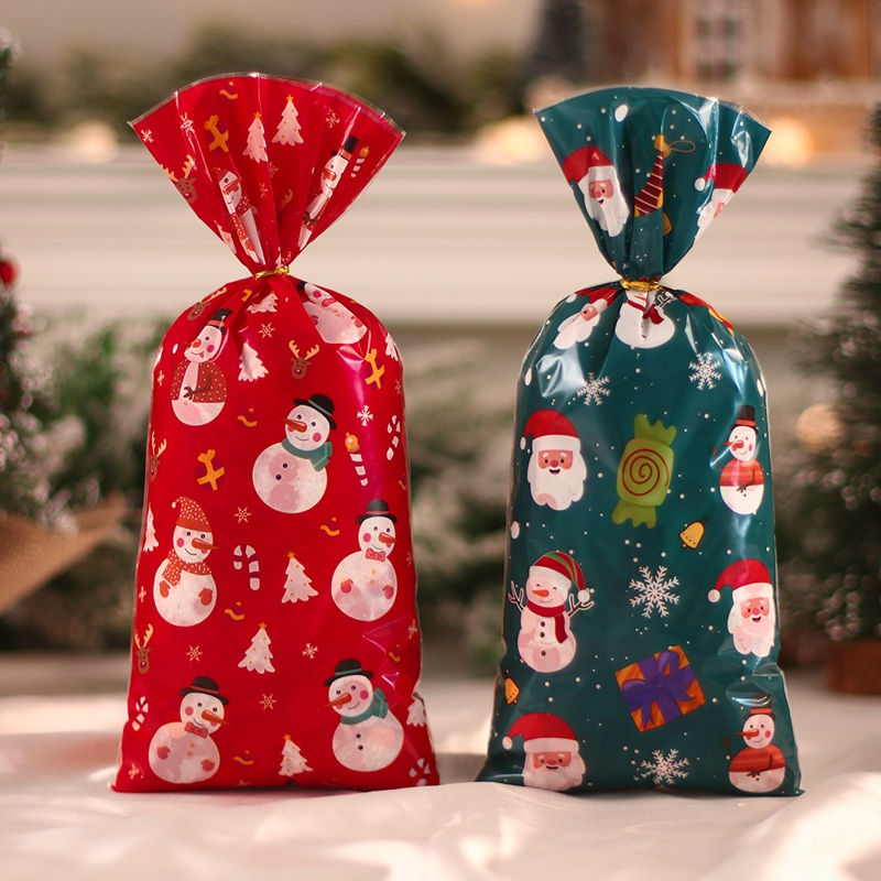 25/50pcs Red Christmas Loot Bags With Gold Twist Ties Santa Claus