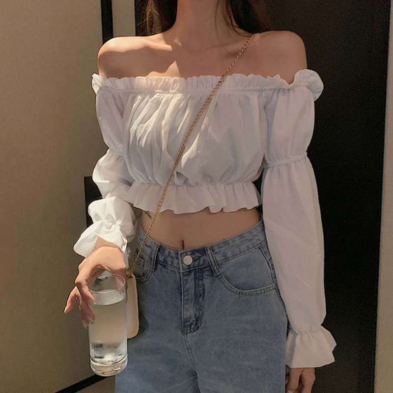 Shironda Off-Shoulder Puff Sleeve Tied-Strap Crop Top White main image 1