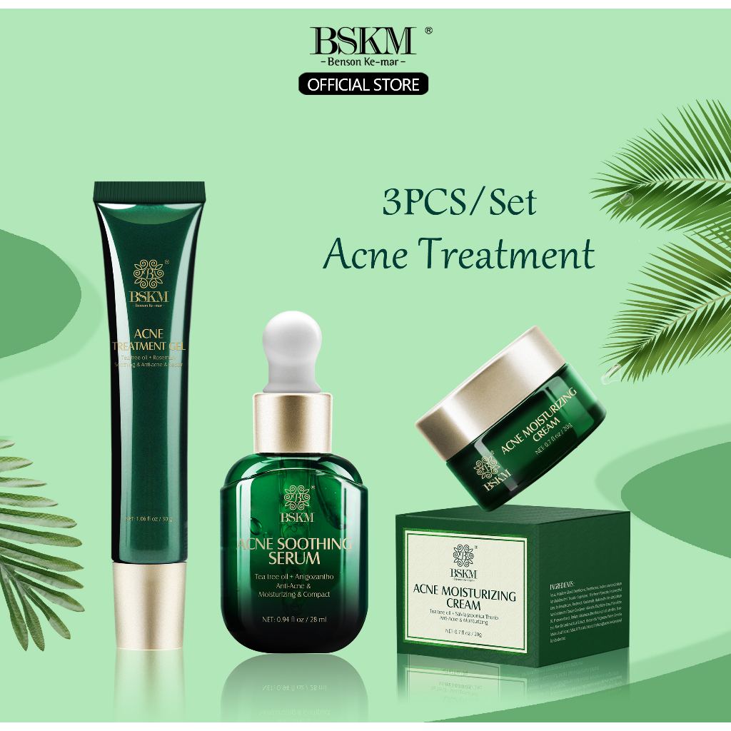 BSKM Tea Tree Acne Treatment Set 3 in 1 Anti Face Serum Cream Gel