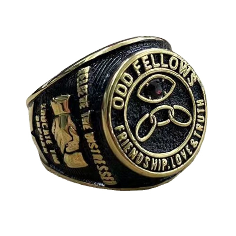 Pure Stainless Steel ODD Fellows Ring for Men with Red Rhinestone Size ...