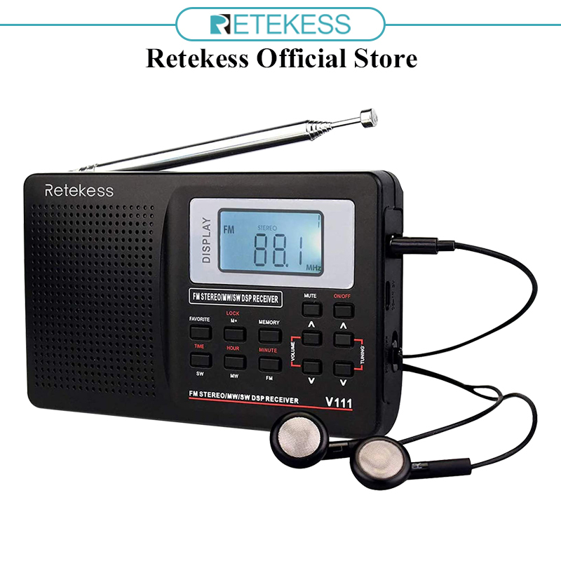Retekess V111 Portable Radio With Earphones Jack Sleep Timer Alarm