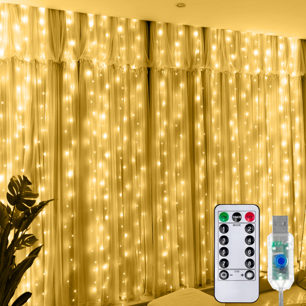 Led Curtain String Lights 3x3m 300led Christmas Fairy Lights Usb Remote