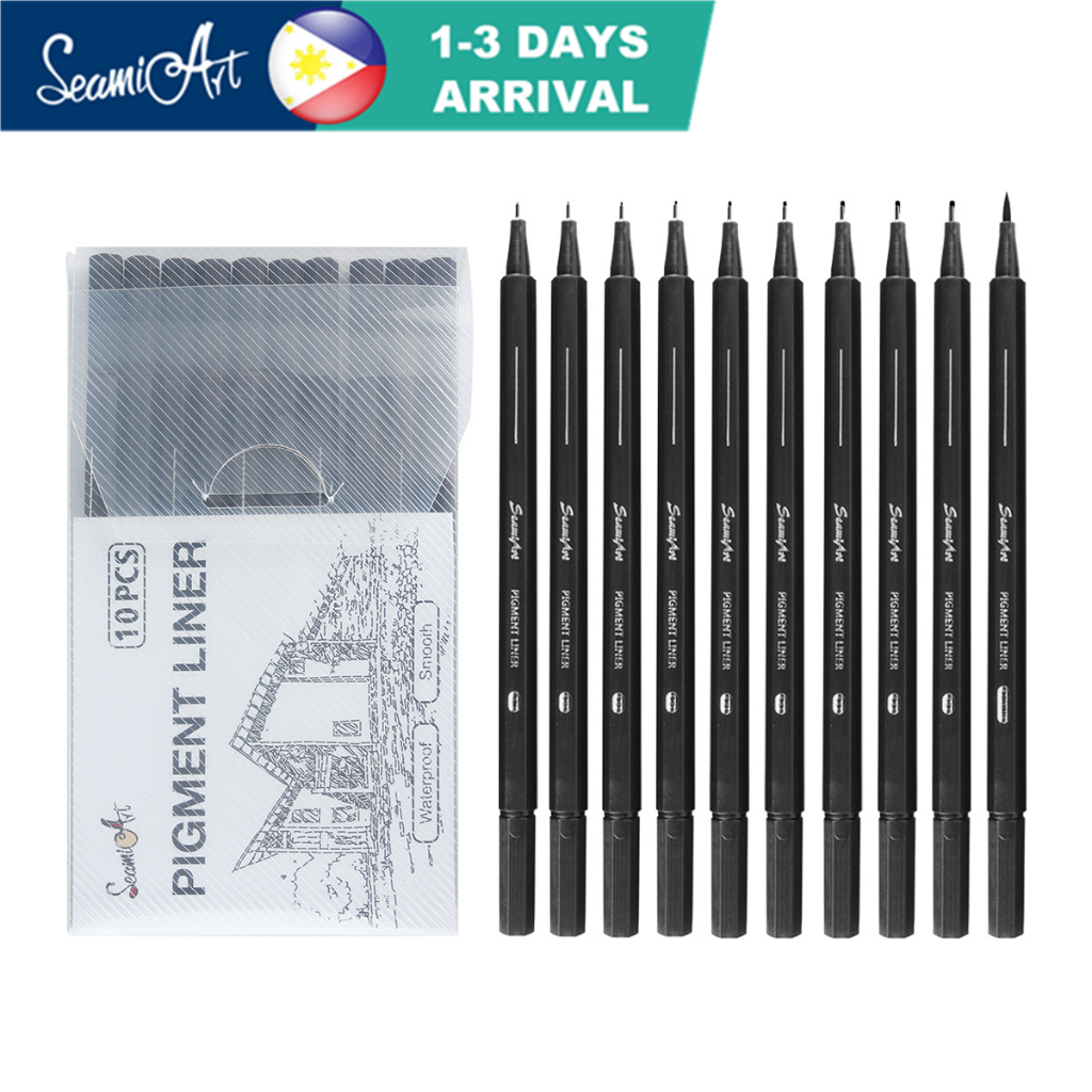 Seamiart 10pcs Black Pigment Liner Needle Waterproof Drawing Pen for ...
