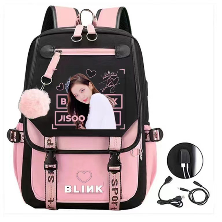 BLACKPINK Cartoon Women Backpack USB Port Student School Bag LISA JISOO ROSE Large Capacity Outdoors Travel Bag Shopee Philippines