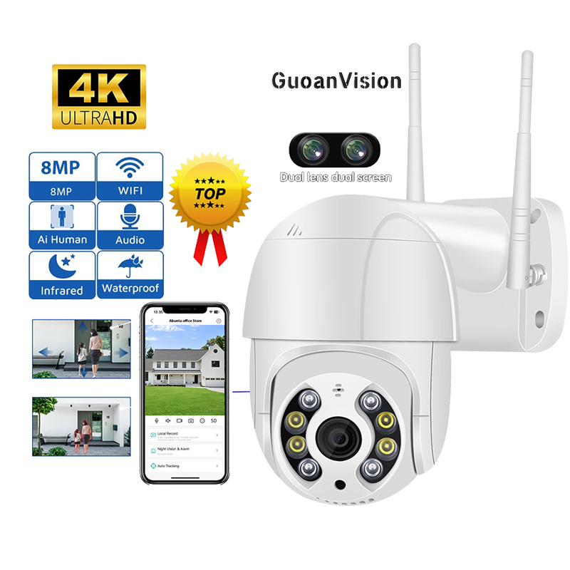 GUOAN 8MP 4K CCTV Camera A8 Wi-Fi Connect to Cellphone Auto Tracking ...