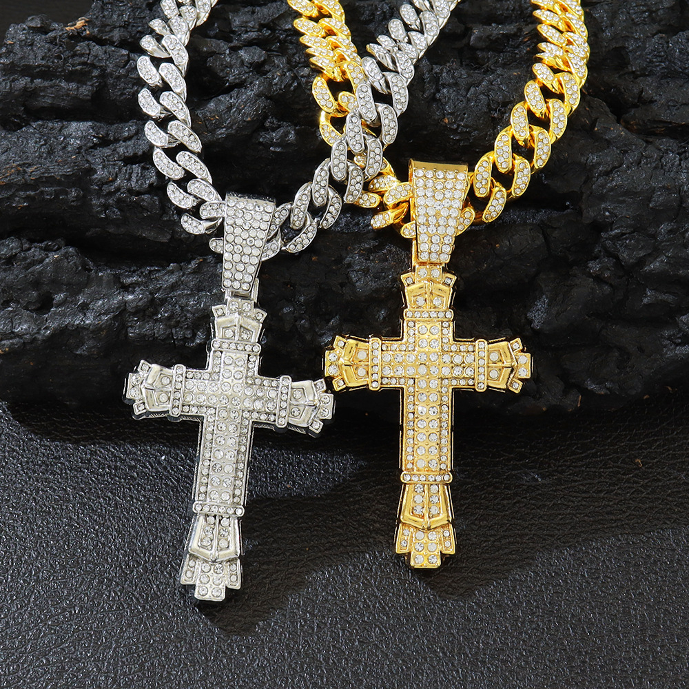Hip Hop Punk Style 3A Rhinestone Cross 3D Necklace Pendant
