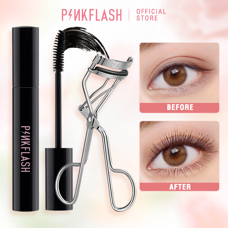 Pinkflash 2 Pcs Eye Set Waterproof Mascara Lengthening Volume Eyelash Curler Lasting Curl 