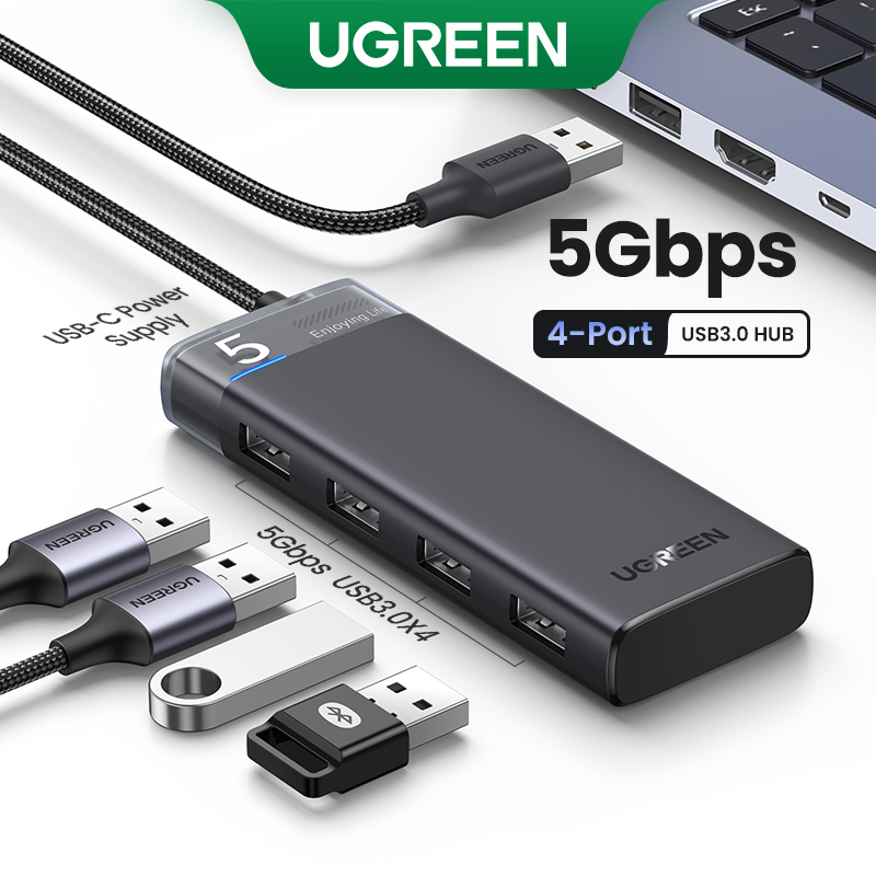 Ugreen 4 Port Usb A 3 0 Hub 5gbps Usb C Power Suply High Speed Usb Splitter Portable Extension