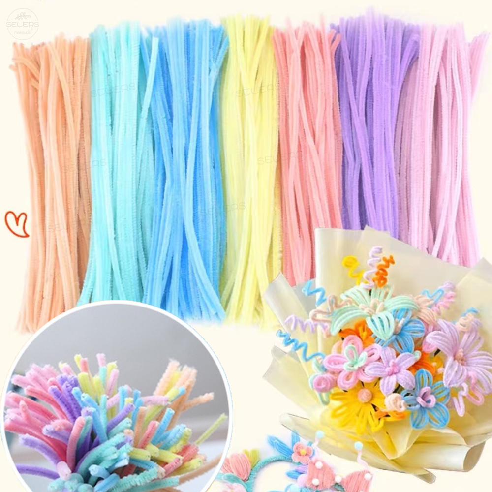 100PCS Fuzzy Wire Flower DIY Chenille Stem Pipe Cleaners Rods Craft Toy