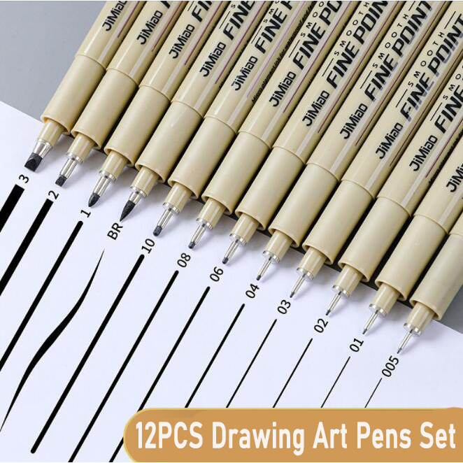 12PCS Drawing Art Pens Set, Black Fine Line Waterproof Ink Set Artist