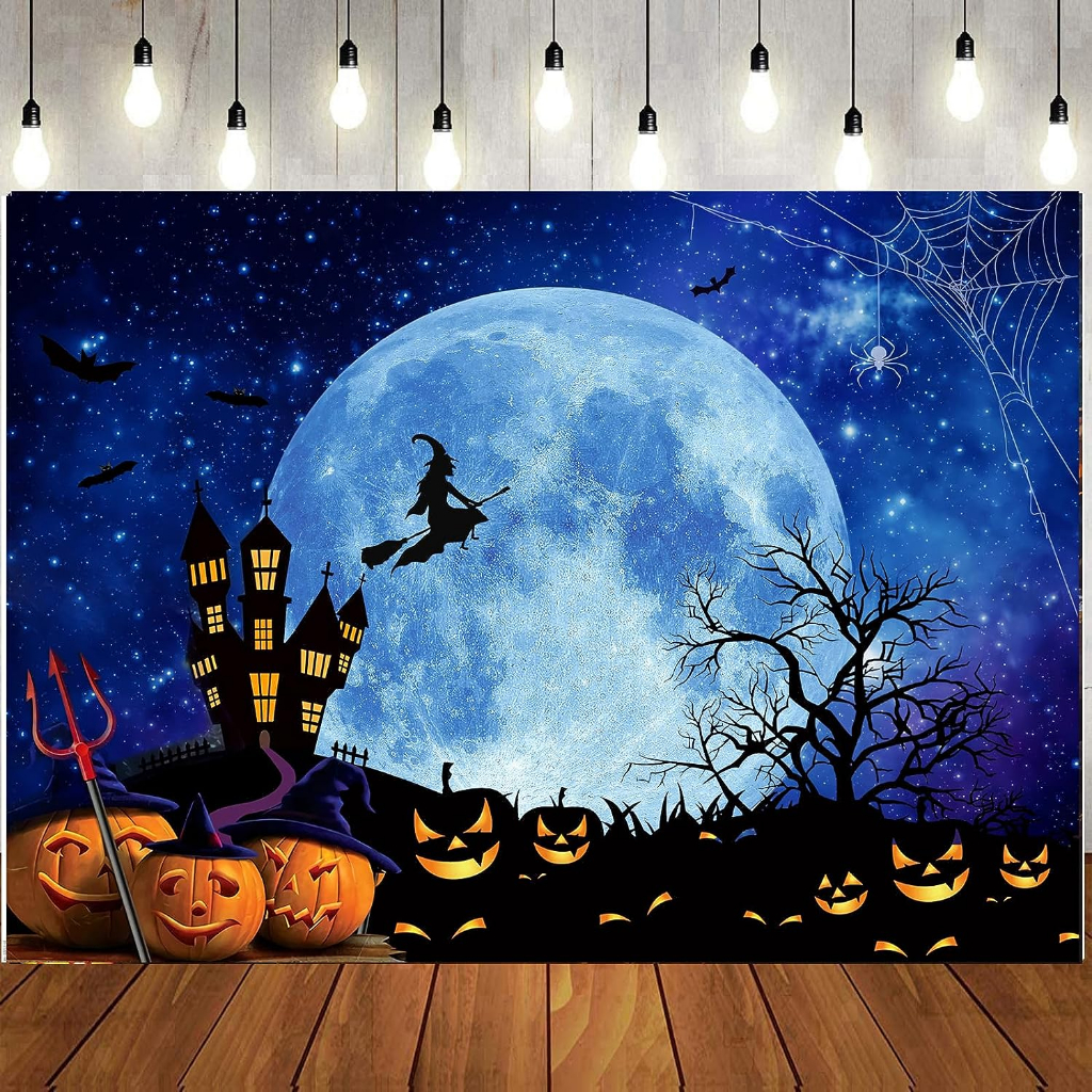 7x5ft Halloween Backdrop Halloween Large Moon Horrible Pumpkin