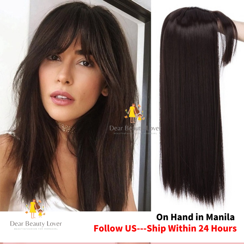 Ready Stock Long Straight Natural Hair Extension Wig Clip in Topper Topee Hair Piece with Bang Shopee Philippines