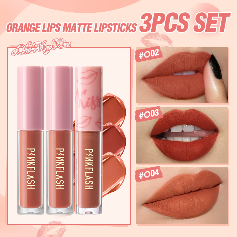PINKFLASH 3PCS Matte Lipstick Set OhMyKiss Matte Liquid Lipstick Long
