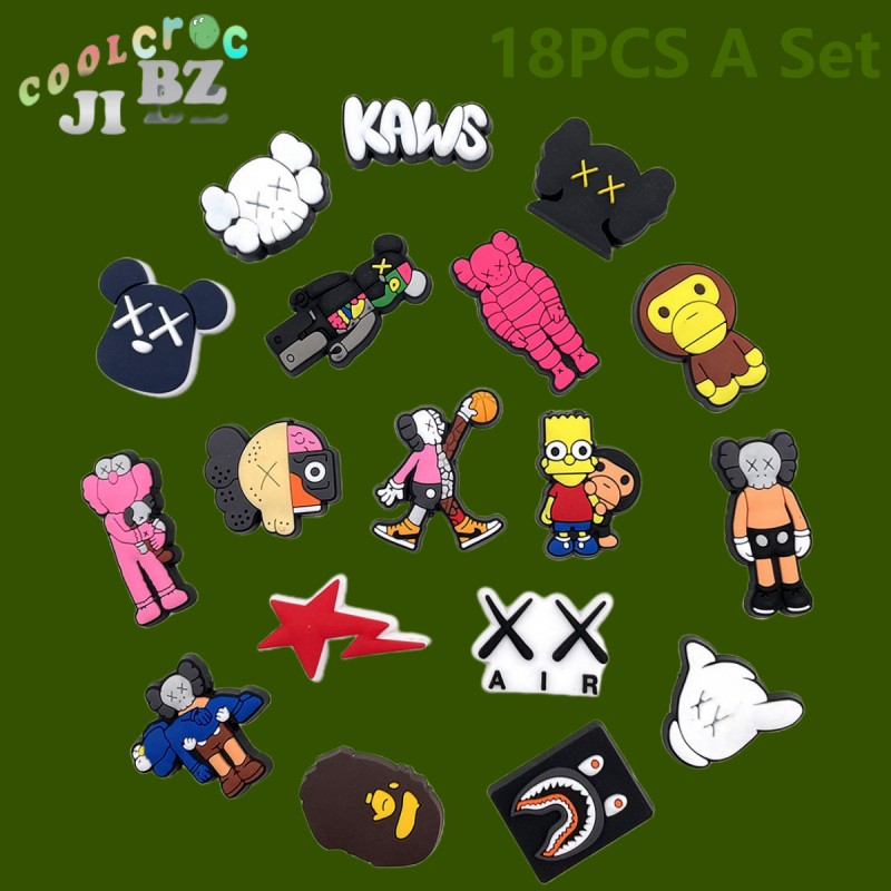 18PCS a Set KAWS Series Cute Cartoon Shoes Jibbitz Accessories Crocs ...