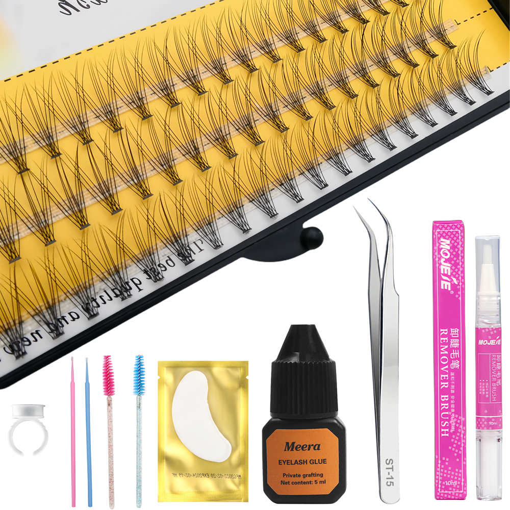 individual False lashes With Glue 0.10mm 10D Cluster 60 Bundles Medium