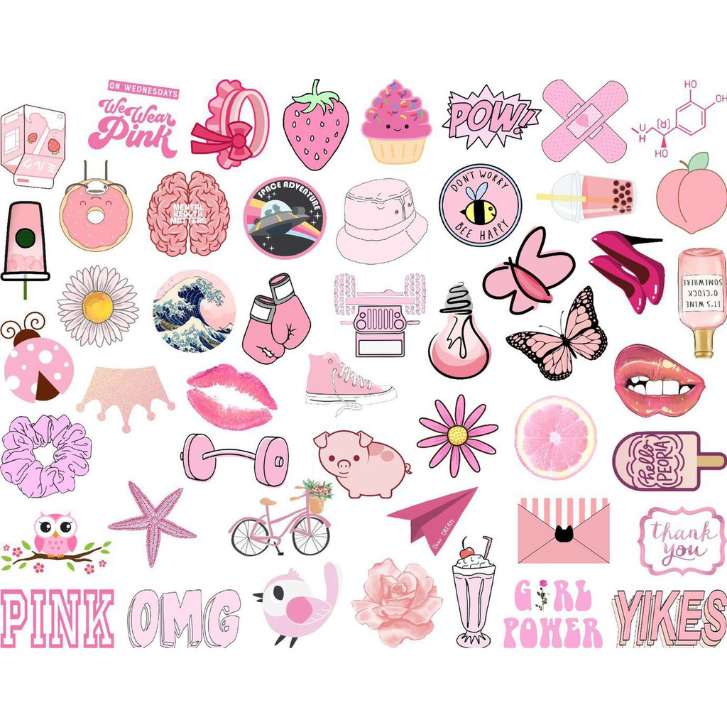 50 PCS Suitcase Stickers Do Not Repeat Pink Cute Wind Laptop Stickers ...