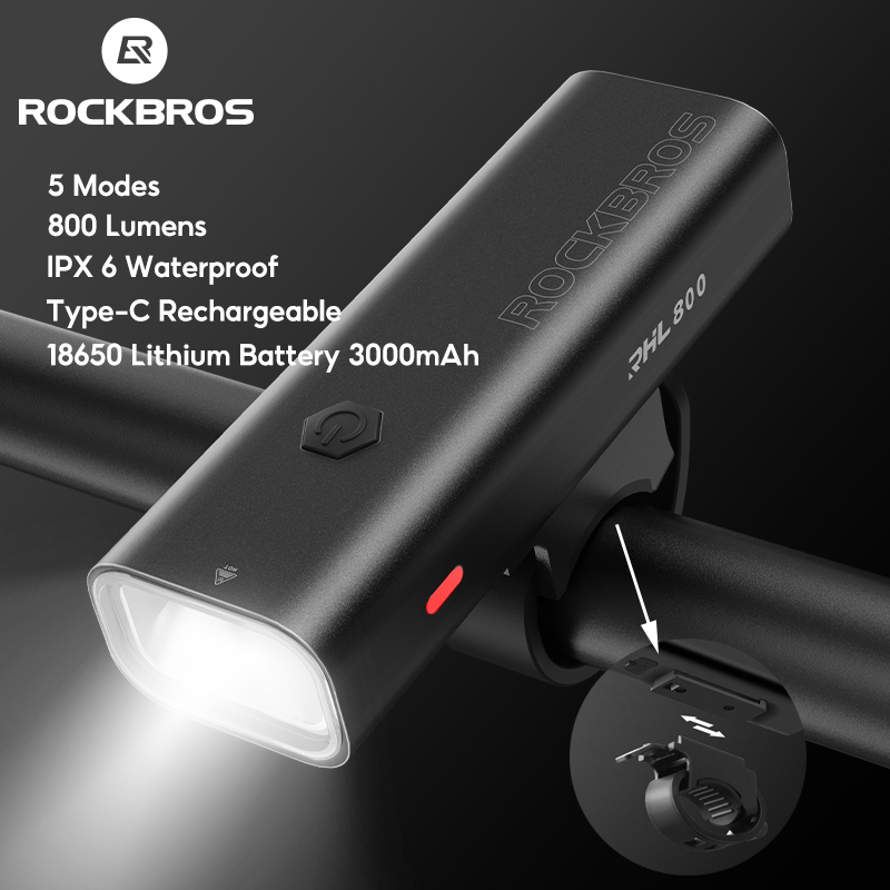 【PH Delivery】ROCKBROS Bike Light 800 Lumens IPX6 Waterproof TypeC