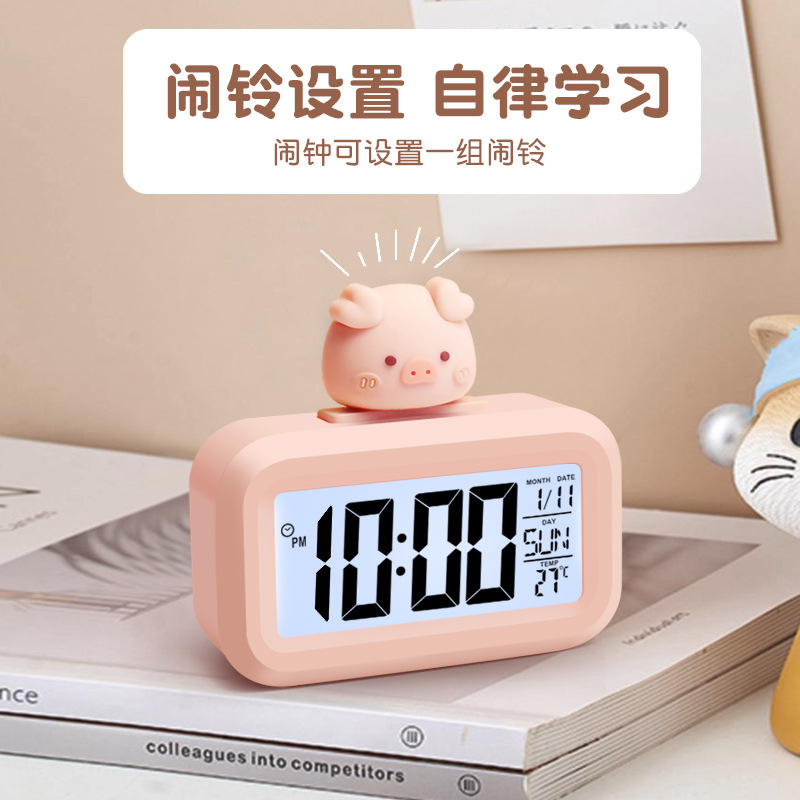 Multifunctional Backlight LED Digital Alarm Clock Cute Piggy Shape ...