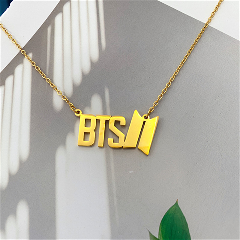 (In stock, ship within 2 days) BTS necklace, stainless steel, 18K gold ...