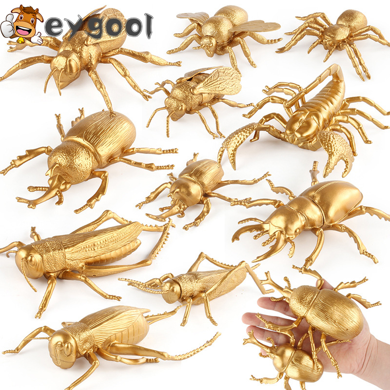 simulation insect animal model gold version mini stag beetle cricket ...