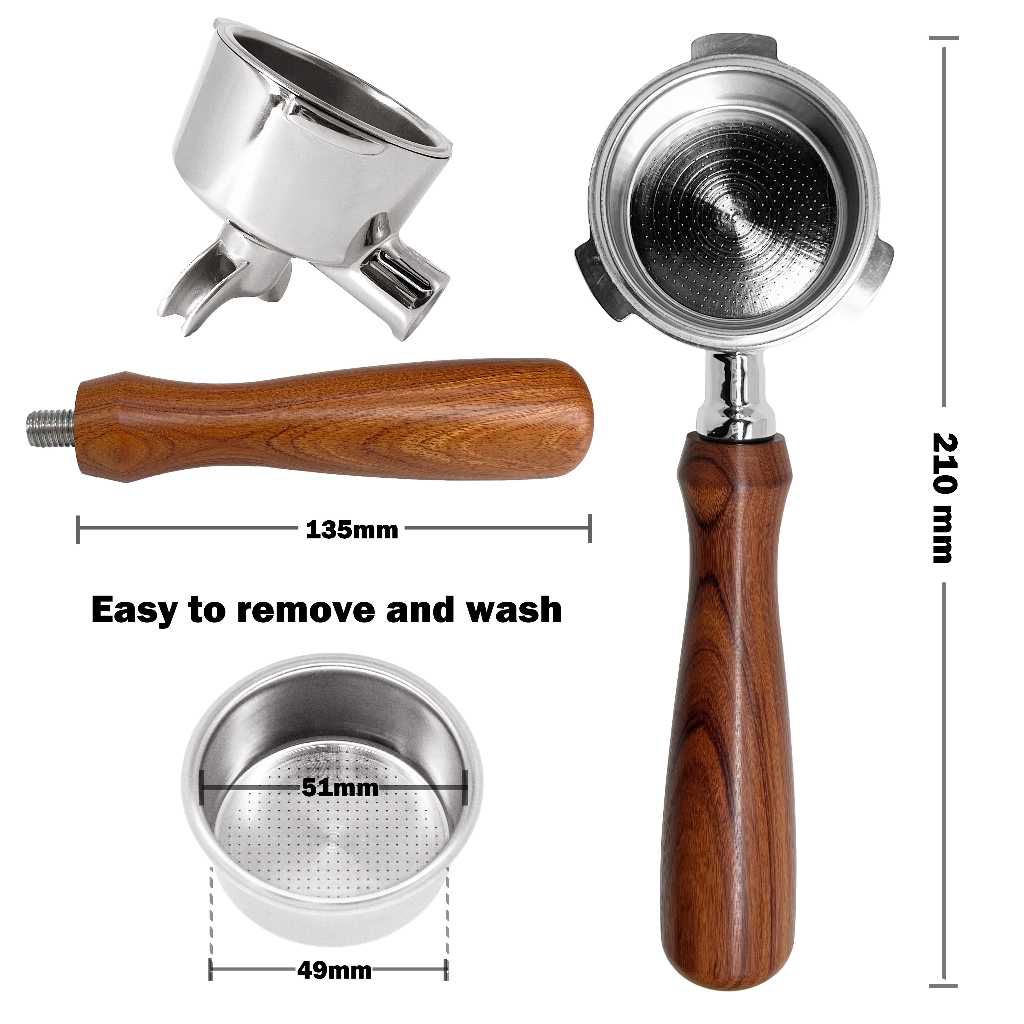 NEOUZA 51mm Espresso Nonpressurized Basket Double Spouts Portafilter