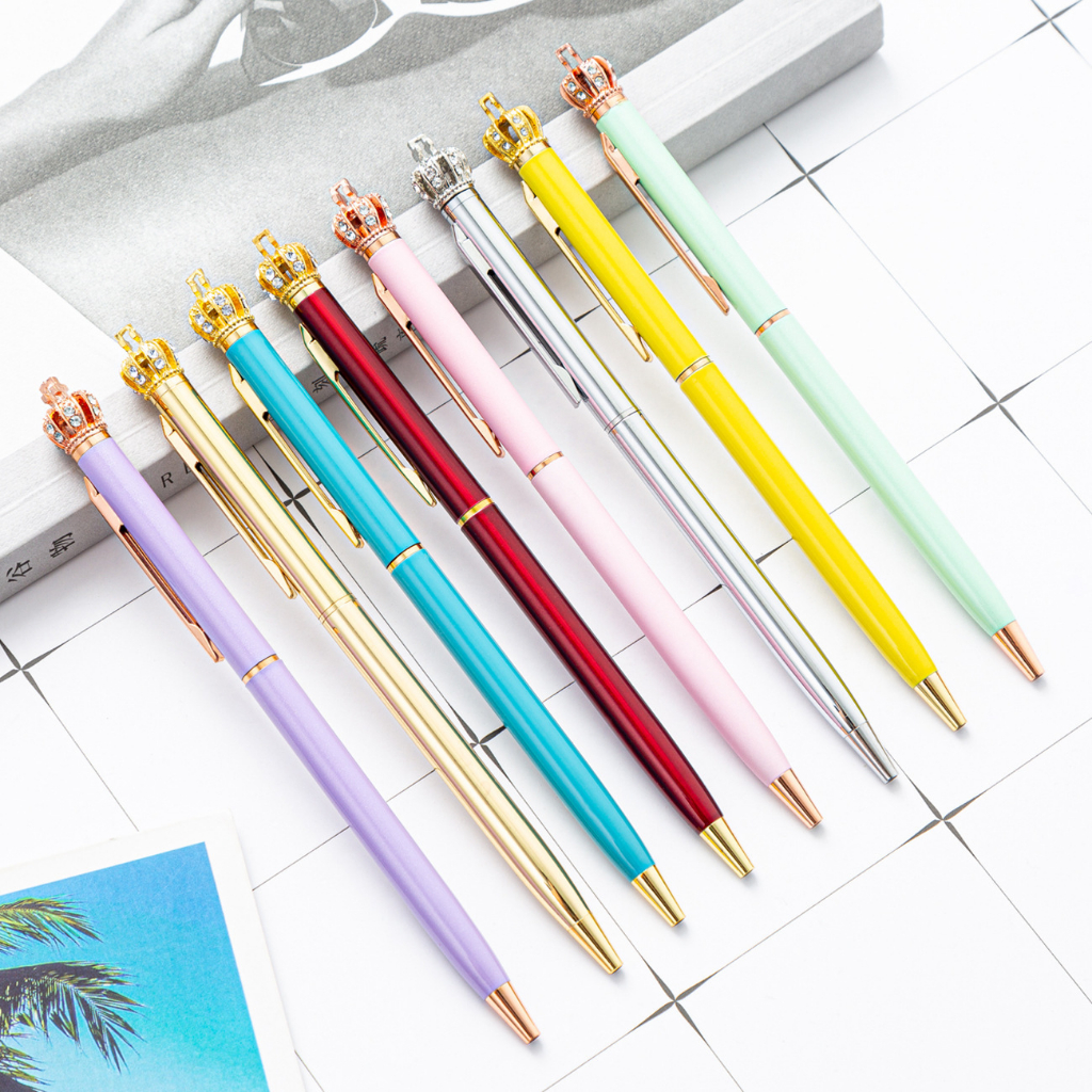 Crown Skeleton Diamond Crystal Rotating Metal Ballpoint Pen For Women ...
