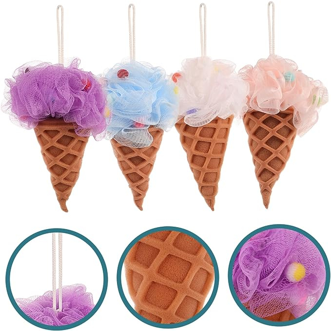 Kids Loofah Ice Cream Cone Bath Sponge Kids Bath Shower Sponge Body