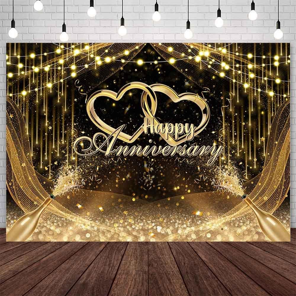 5x3ft Black and Gold Happy Anniversary Photography Backdrop Gold ...