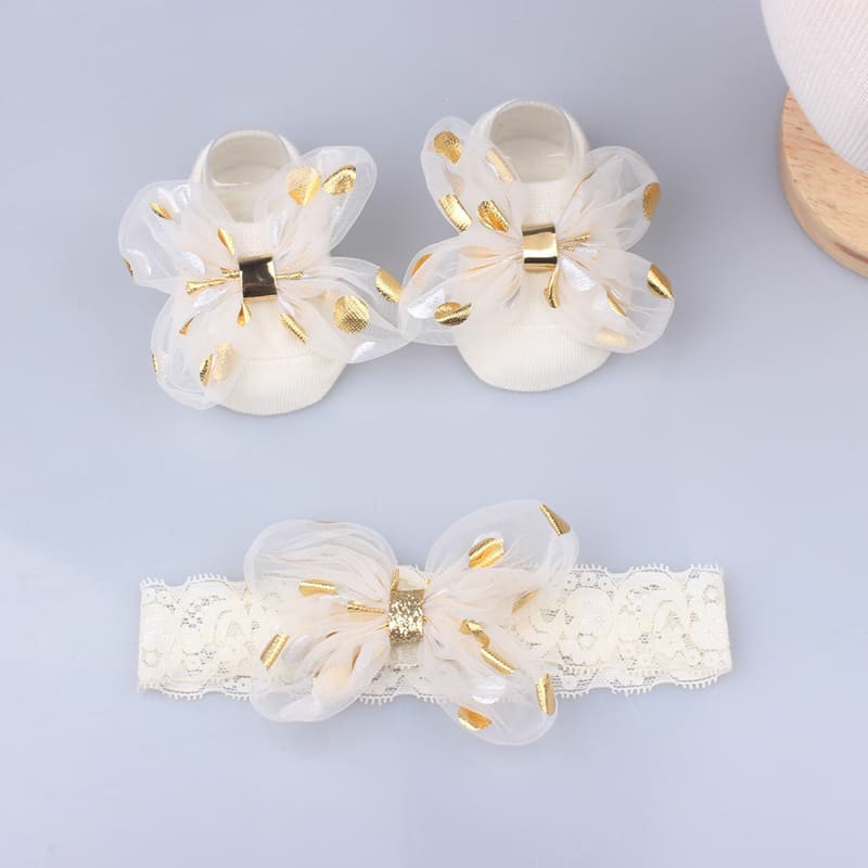 2pcs/Set Cute Baby Girl Headband Socks with Lace Bows Crown Newborn