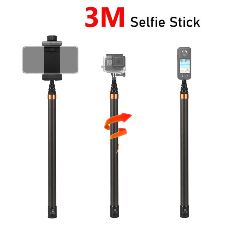 UltraLong 3M Invisible Selfie Stick for insta360 Action Camera GoPro Foldable Tripod Accessory