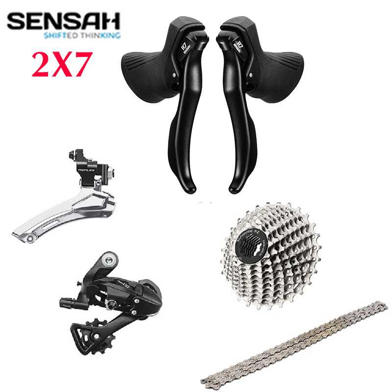 Sensah 2x7 groupset brake shifter speed rear derailleur