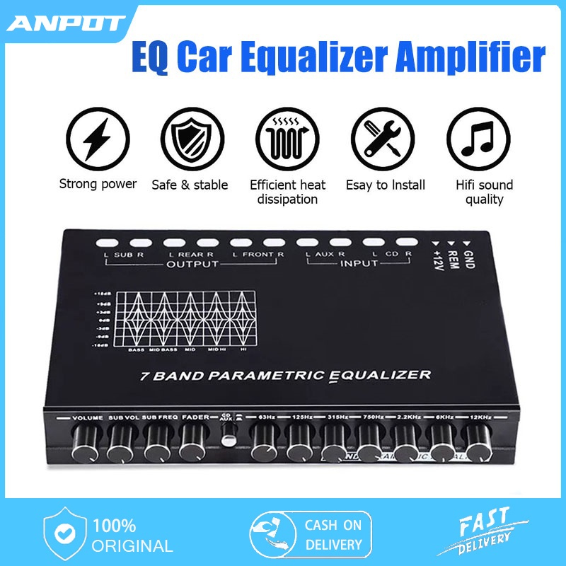 7 Band Equalizer Car Audio EQ Tuning Crossover Amplifier DC 12V Pre
