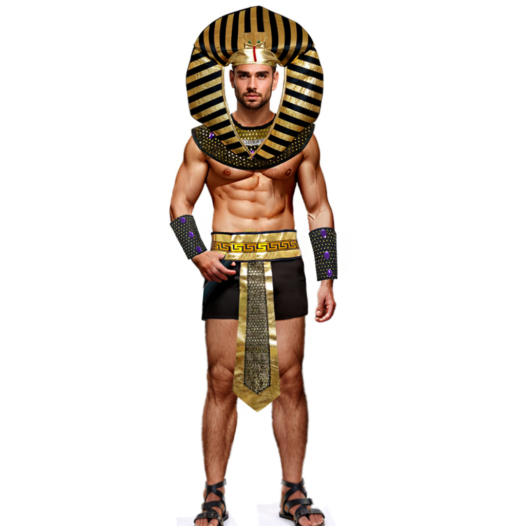 Carnival Men Cosplay Egypt Pharaoh King Costume Accessories Hat Neck