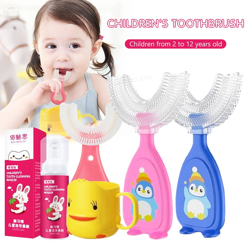 Baby Toothbrush UShape Toothbrush Mousse Foam Toothpaste Cup Set Kids Toothbrush Teeth Cleaning