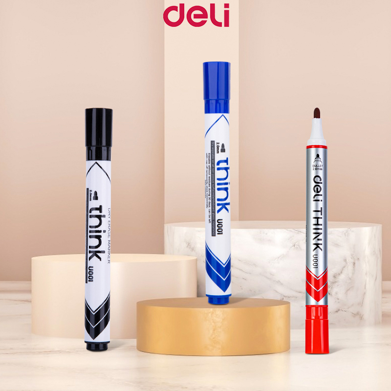 Deli Quick Dry Permanent Marker Pen 2.0mm Blue/Black/Red Shopee