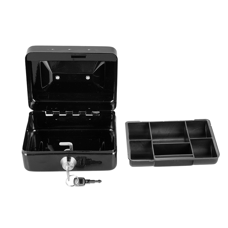 Mini Black Metal Stainless Steel Piggy Bank Safety Deposit Box For Money Coin Cash Tray With