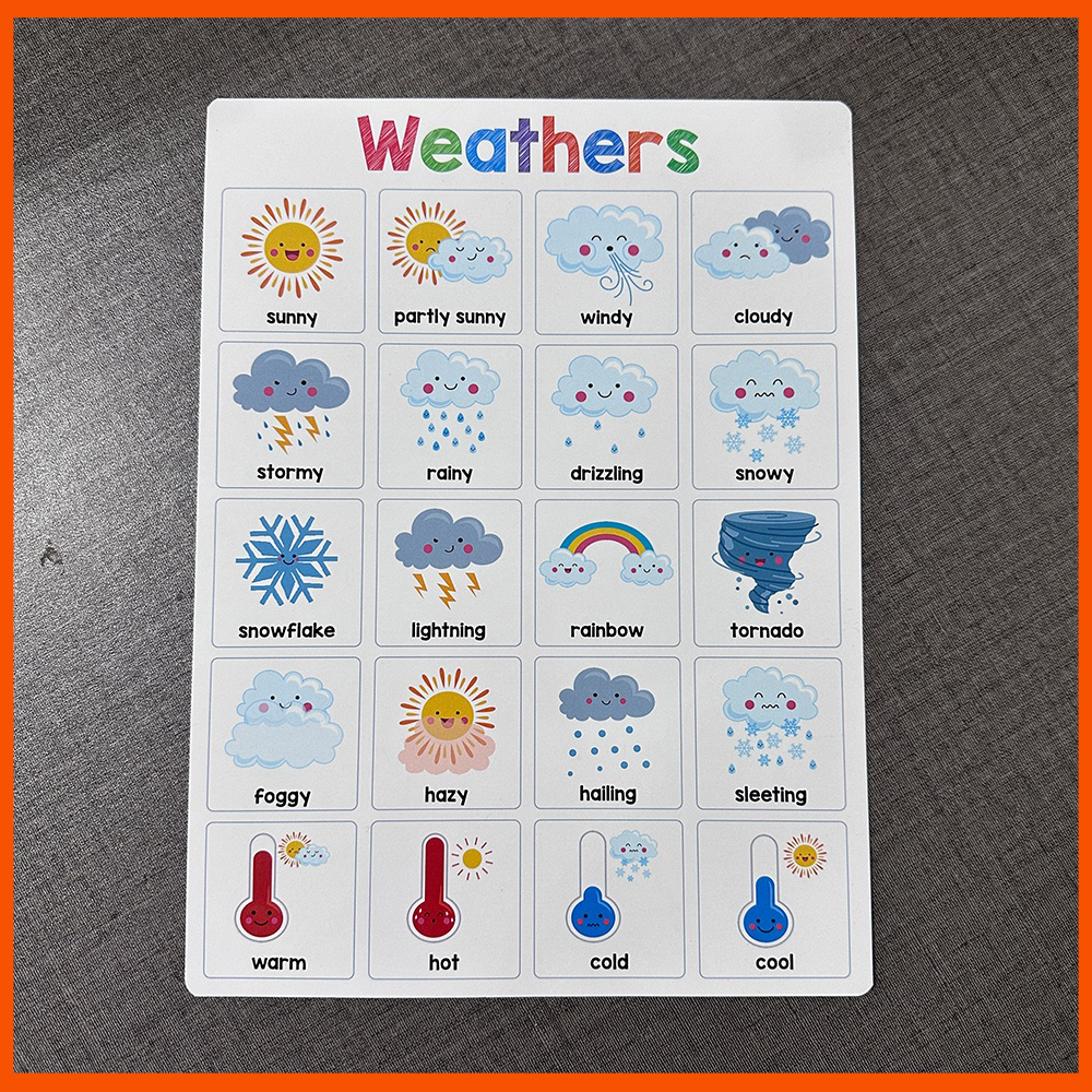 Waterproof Weather Words Educational Poster - Montessori English ...