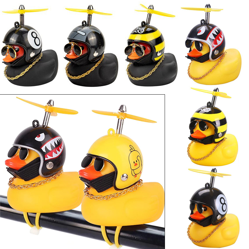 Car Interior Broken Wind Small Black Yellow Duck with Helmet Airscrew Cute Wind breaking Duck Cycling Bike Motor Decoration Ornament